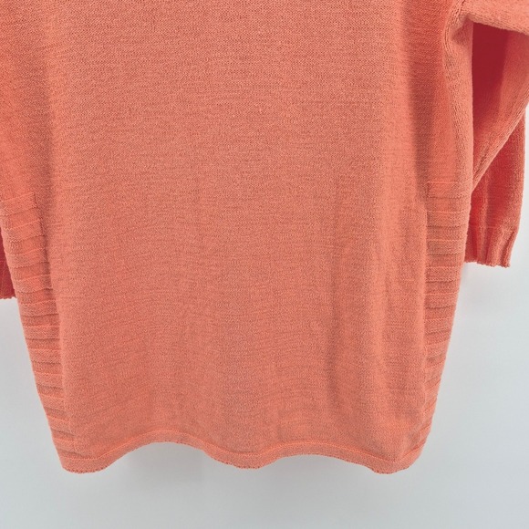 CHICOS 1 Orange Terry Knit 3/4 Sleeve Sweater Top Size 8 Resort Vacation Travel - Picture 3 of 11